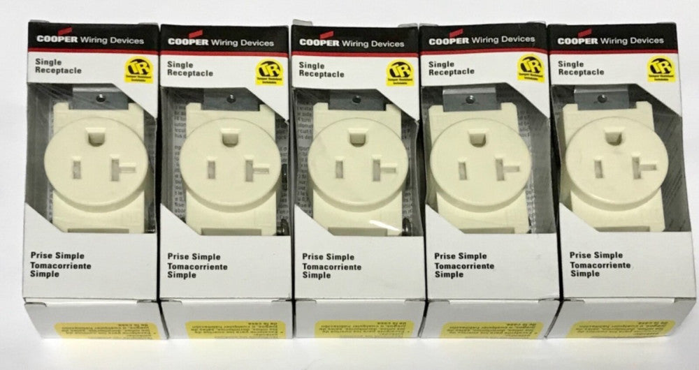 LOT OF 5 COOPER TR1877A BXSP Single TR Receptacle 2F-TR1877A Tamper Resistant