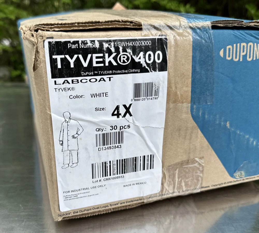 Box Of 30 Dupont Tyvek 400 Labcoat Size 4X  TY212SWH4X003000 New