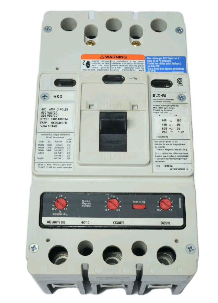 EATON CUTLER HAMMER HKD3400S HKD3400FS VISA FRAME KT3400T TRIP Unit SAFETY VIEW