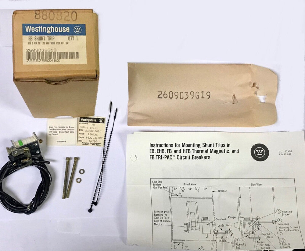 WESTINGHOUSE CUTLER HAMMER FB Circuit Breaker Shunt Trip 120 VAC 2609D39G19
