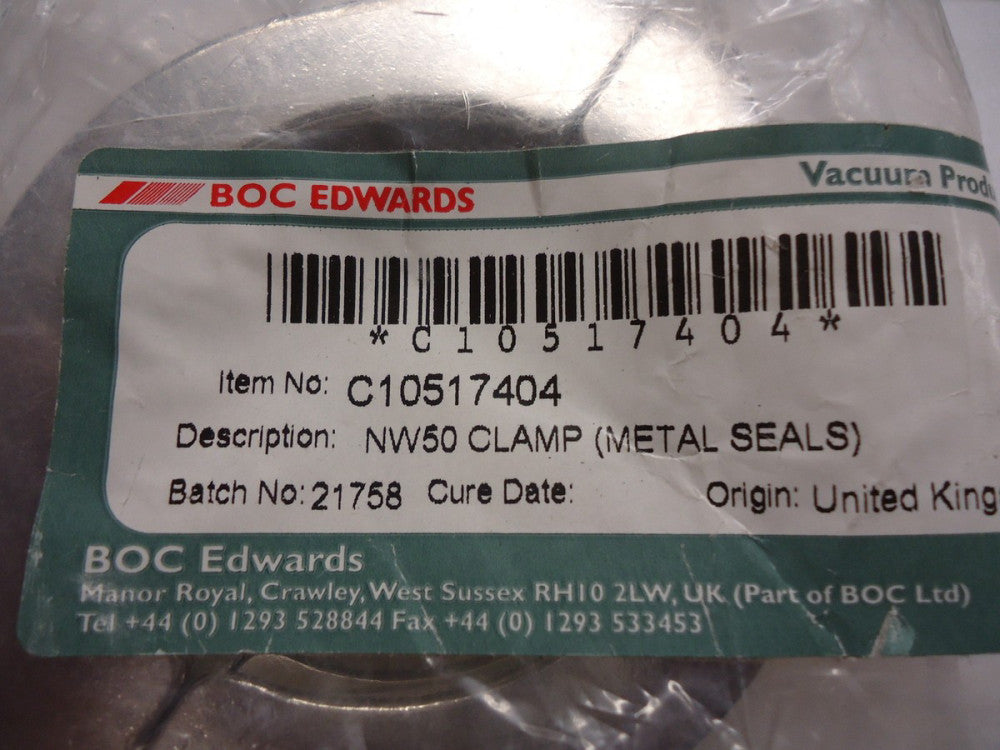 Brand New! C10517404, Edwards Vacuum, NW50 Clamp (Metal Seals)