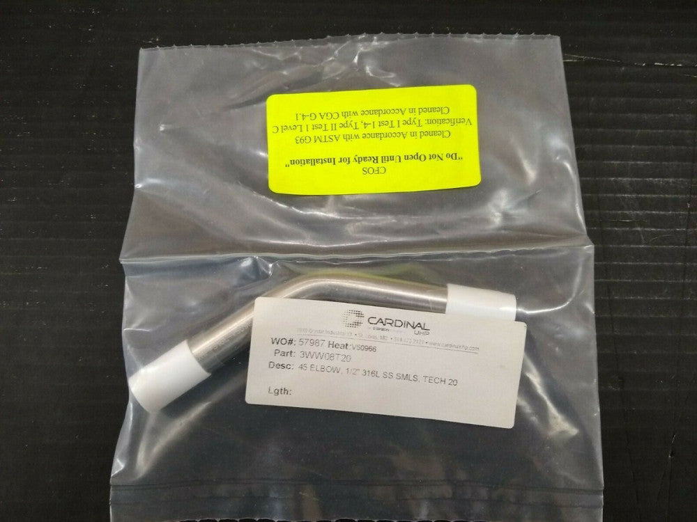 New, Cardinal UHP, 3WW-08-T20, 1/2", SS, 45 Elbow, AWF, 15Ra