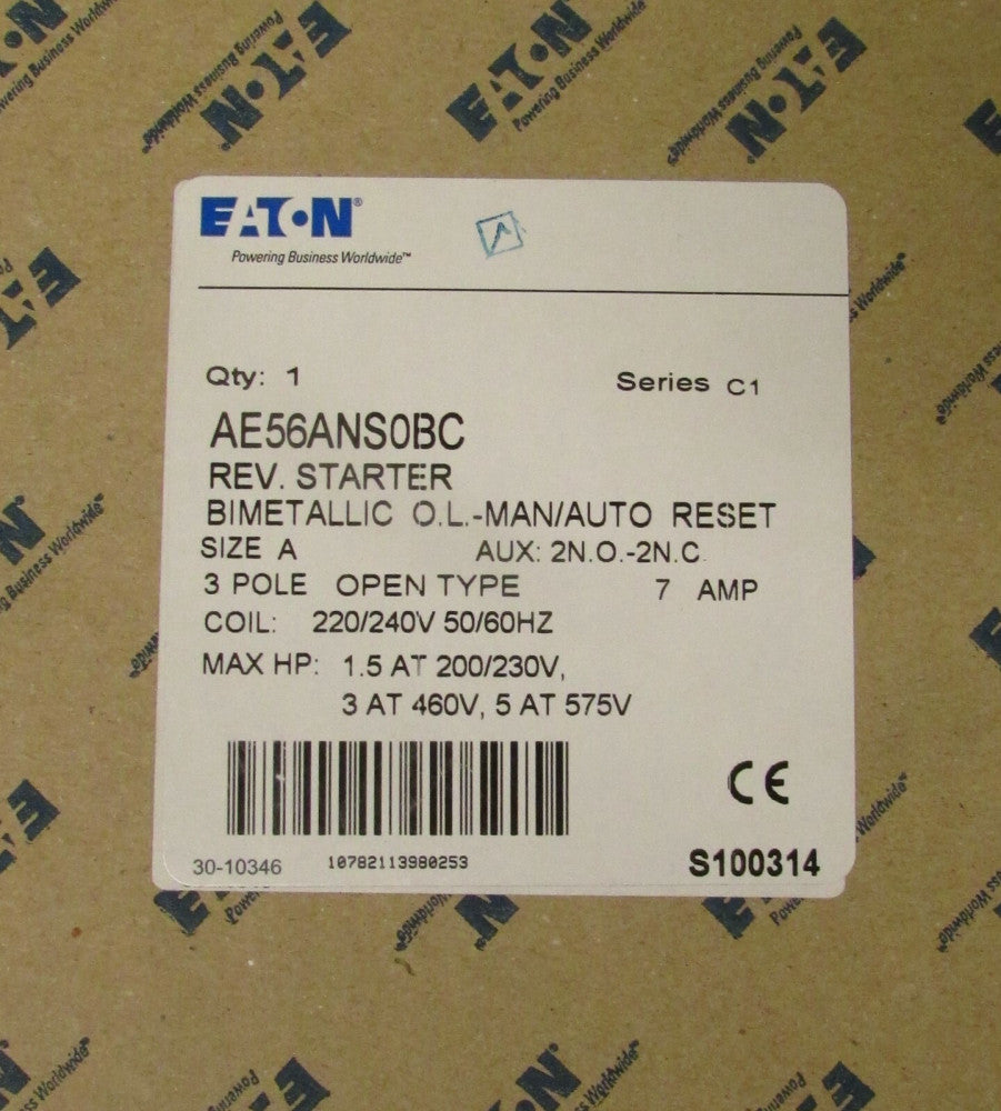 EATON CUTLER HAMMER AE56ANS0BC Size A 220/240V Reversing Starter 7 Amp