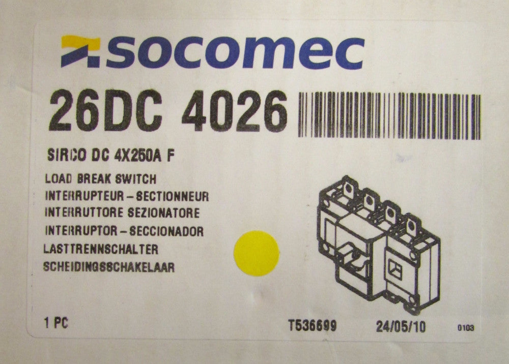 SOCOMEC 26DC 4026 SIRCO DC 4X250A Load Break Switch 250 Amp 