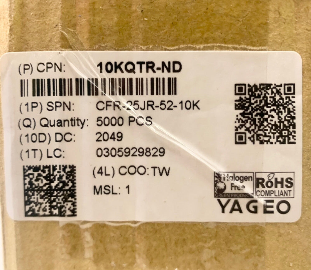 (1 Lot of 5000) YAGEO 10KQTR ND CFR 25JR 52 10K Resistor 10K OHM 1/4 W 5% (10D)