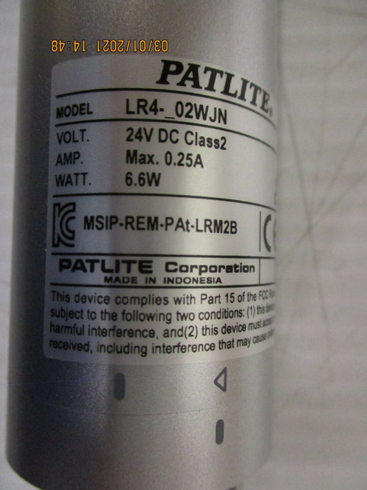 Open Box, Patlite, LR4-302WJNU-RYG, 40mm 3-tier, UL CE IP65 DC 24V, Direct Mount