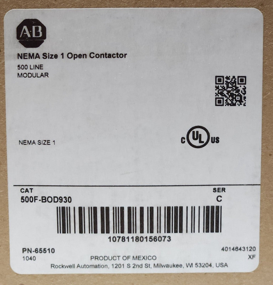ALLEN BRADLEY 500F BOD930 Size 500 Line 120 VAC Modular Contactor