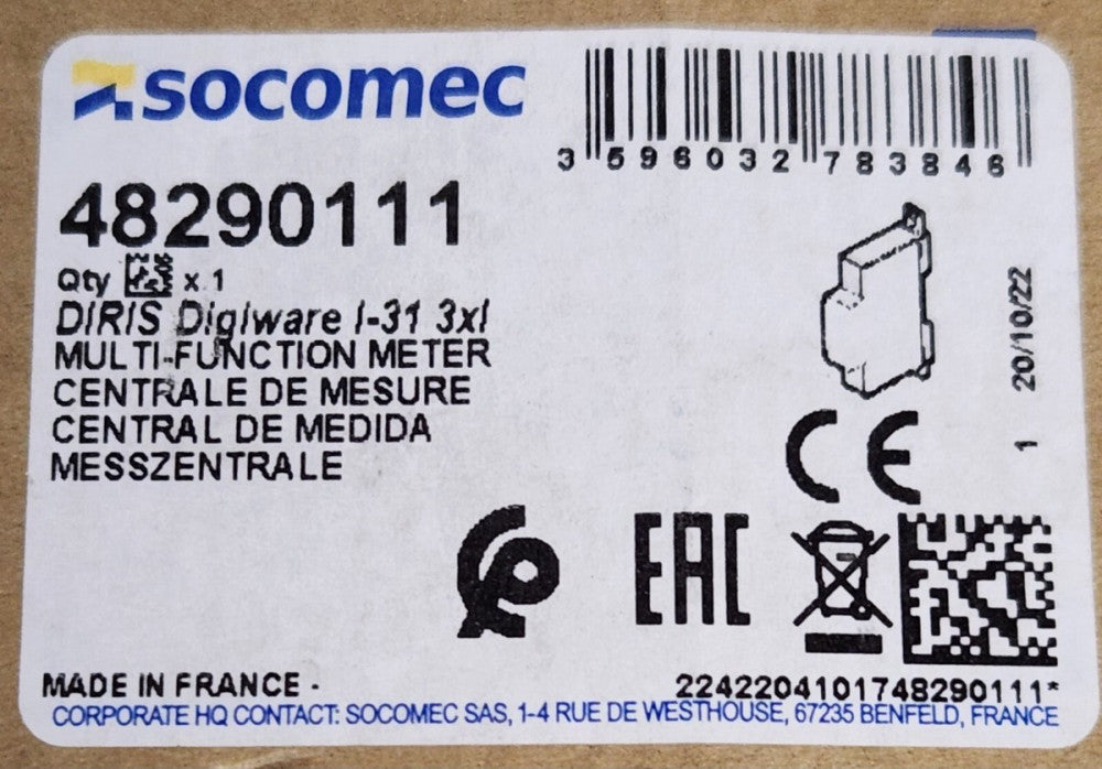 SOCOMEC 48290111 DIRIS Digiware Multi Function Meter I-31 3XI