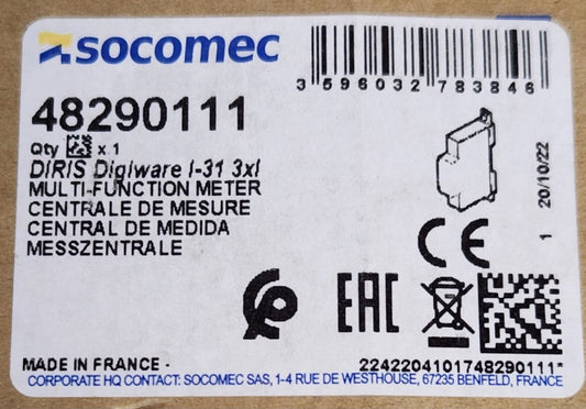 SOCOMEC 48290111 DIRIS Digiware Multi Function Meter I-31 3XI