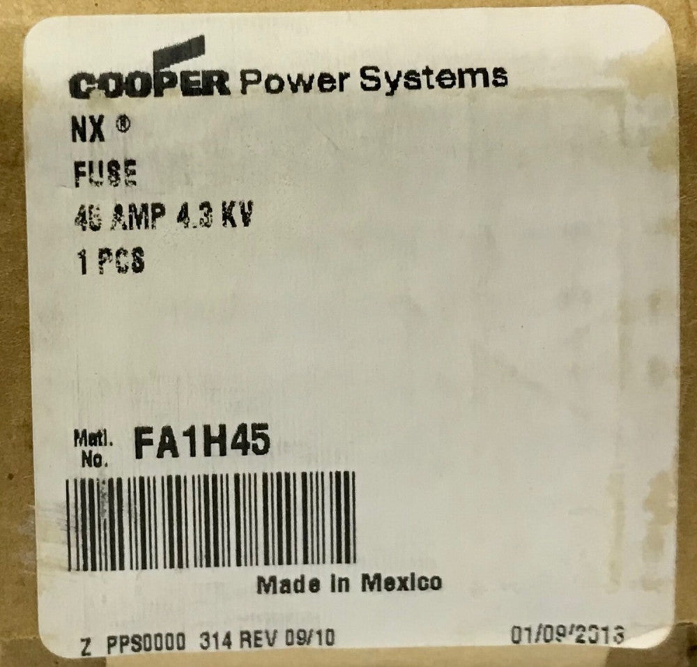 COOPER FA1H45 Type NX Fuse 45 AMP 4.3 KV