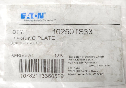 EATON CUTLER HAMMER 10250TS33 BLACK START Legend Plate 30mm