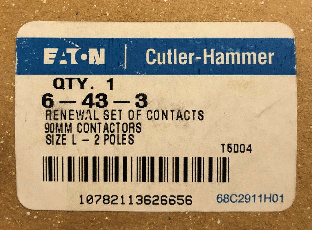 EATON CUTLER HAMMER 6-43-3 90MM Size L Contact Kit 2 Pole 6 43 3