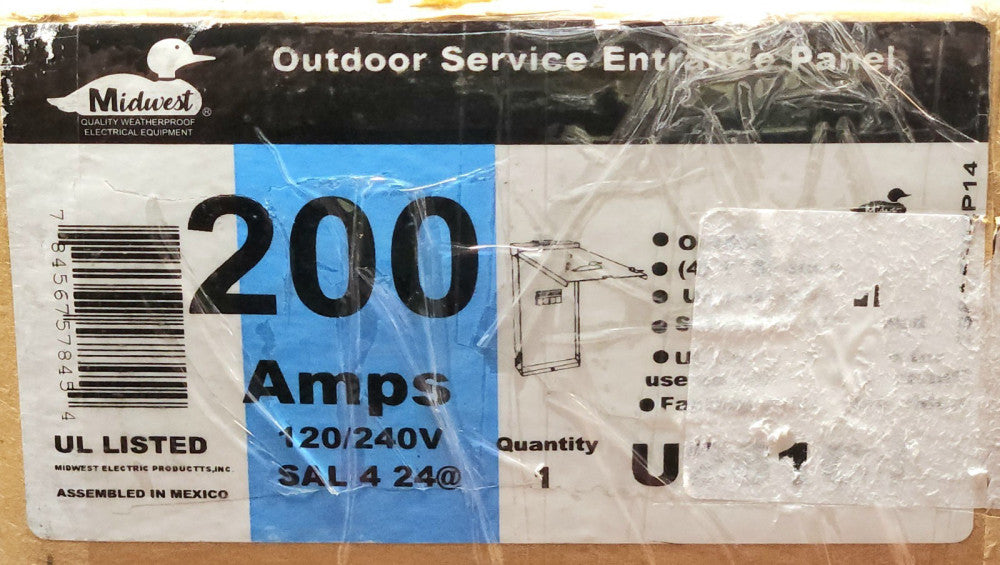 MIDWEST U281C1 Outdoor Rated Service Entrance PANEL 200 AMP 120 240 VAC 4 Space