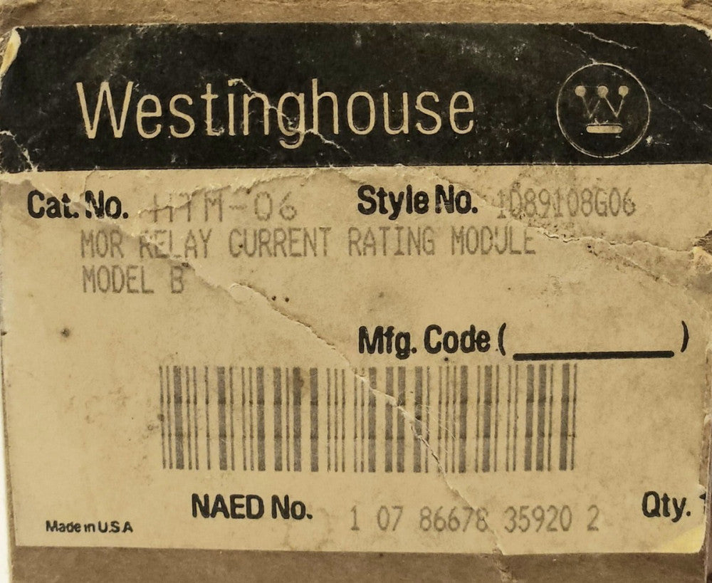WESTINGHOUSE CUTLER HAMMER HTM-06 MOR  Current Rating Modular Relay 1D89108G06
