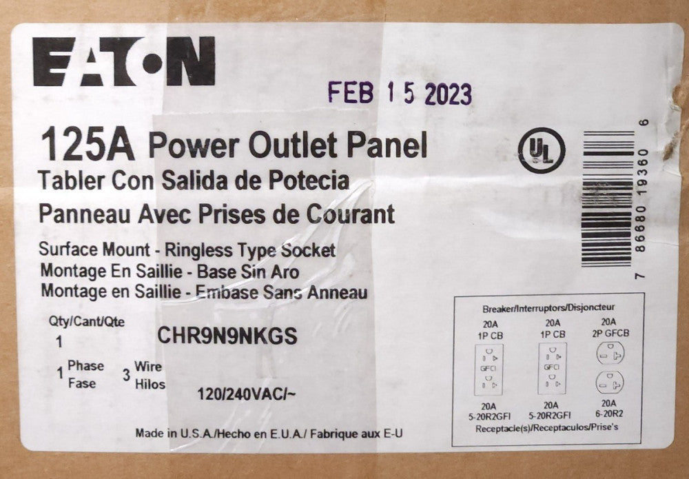 EATON CHR9N9NKGS 120 240 VAC 125 AMP Power Outlet Panel Nema 3R 2 Pole 20 AMP