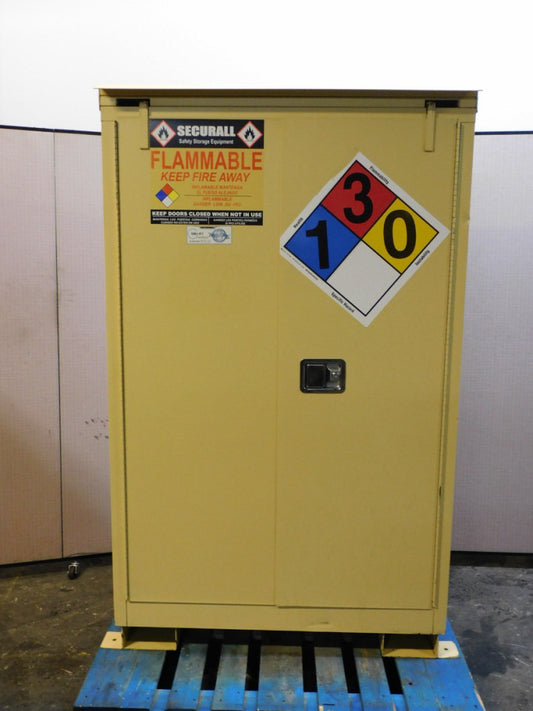 SECURALL 45 GAL SAFETY STORAGE FLAMMABLE CABINET 2-DOOR SELF CLOSING 71"X18"X43"