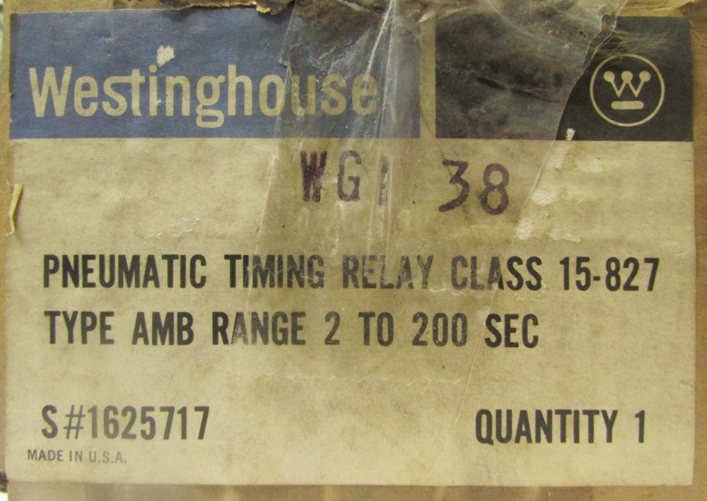 WESTINGHOUSE WGI 38 Pneumatic Timing Relay Timer  2 - 200 Second 1625717 AMB 
