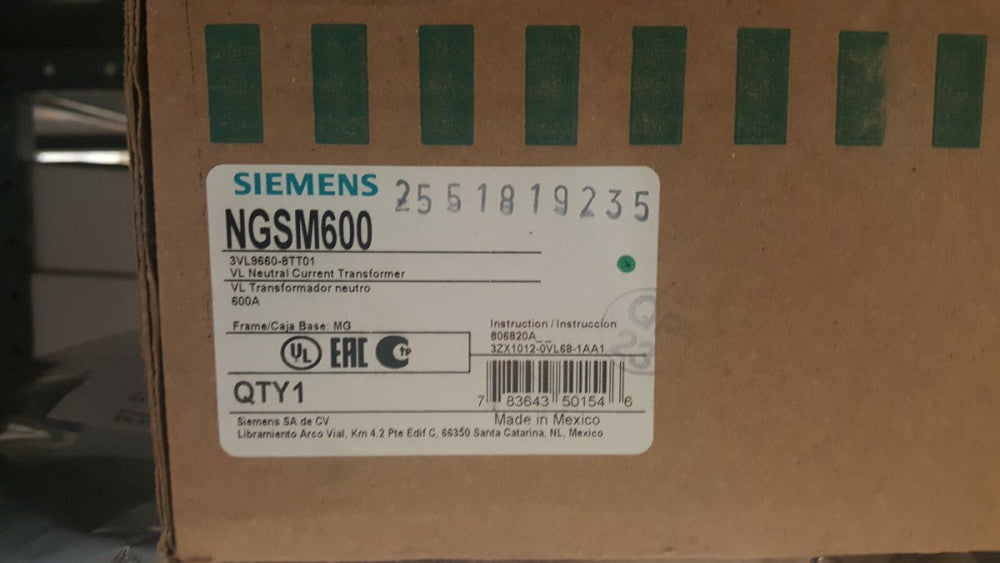 NGSM600 -Siemens - BREAKER VL NEUT CT 600A L/M