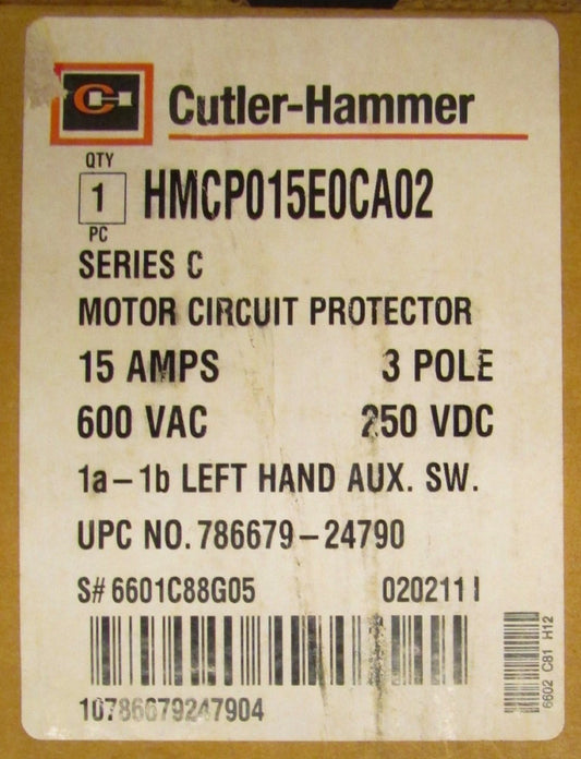 CUTLER HAMMER 15 Amp HMCP Motor Circuit Protector 1A 1B Auxiliary HMCP105E0C A02