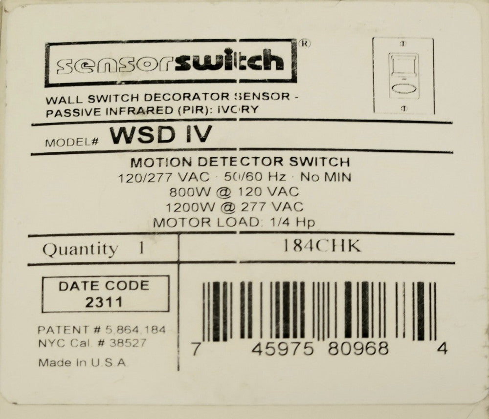 ACUITY WSD IV SENSOR SWITCH Motion Detector 120 277 VAC 184CHK Ivory