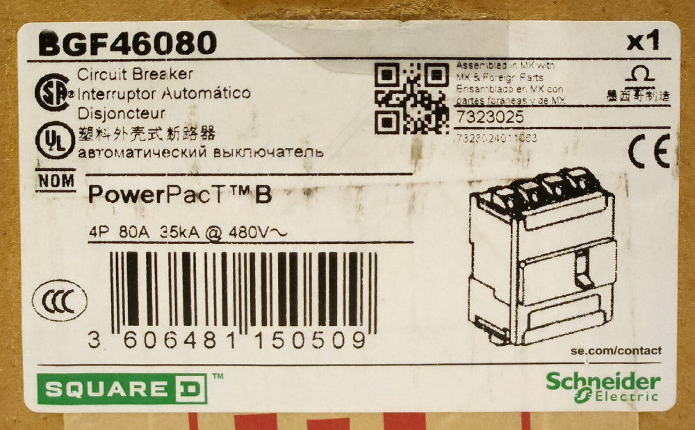 SCHNEIDER ELECTRIC BGF46080 4 Pole 80 AMP POWER PACT B Circuit Breaker 480 VAC