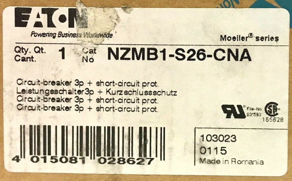 EATON MOELLER NZMB1 S26 CNA 3 Pole 26AMP 690VAC NZM 1 Circuit Breaker 