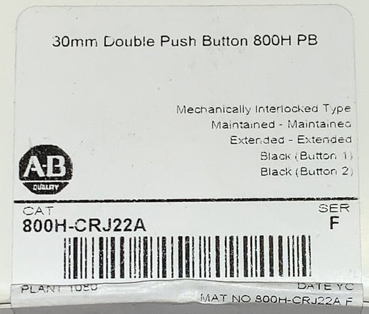 ALLEN BRADLEY 800H CRJ22A 30mm Double Black Interlocked Pushbutton 800H PB Maint
