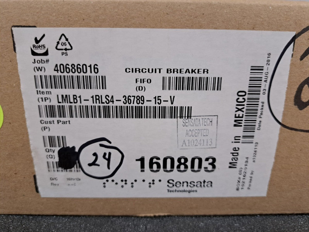New, Sensata, LMLB1-1RLS4-36789-15-V, 15AMP, 80V, AM, BULLET TYPE, MIDTRIP