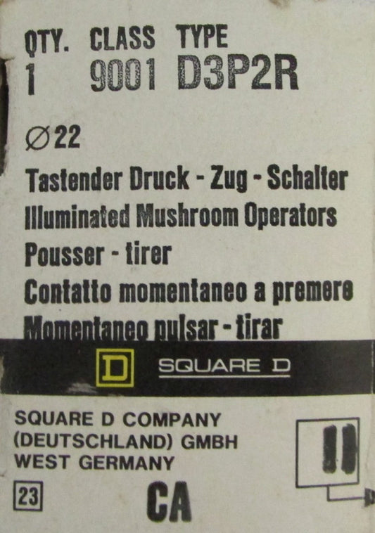 SQUARE D 9001 D3P2R Illuminating Red PushButton Operator