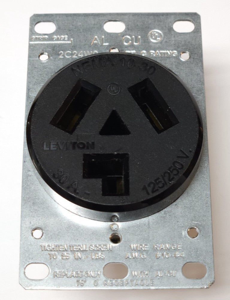 LEVITON 5207 30 AMP Flush Mount Outlet 125 VDC 250 VAC 125/250 Volt Nema 10-30
