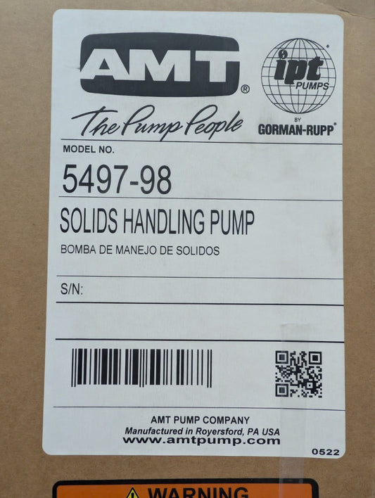 New, AMT, 5497-98, High Volume Straight Centrifugal Pump -2"x1.5", 156 GPM, 3 HP