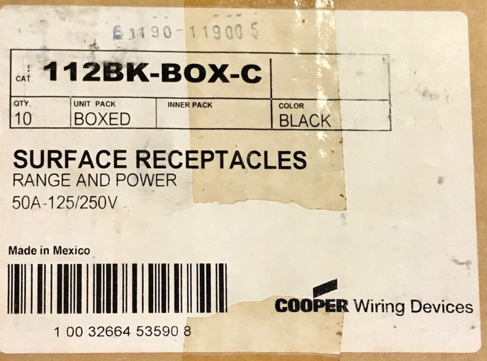 BOX OF 10 COOPER 112BK BOX C BLACK 50 AMP 125 VAC 250 VAC Welding Range & Power