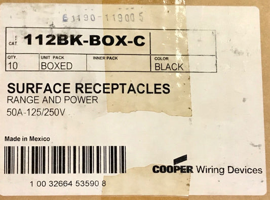 BOX OF 10 COOPER 112BK BOX C BLACK 50 AMP 125 VAC 250 VAC Welding Range & Power