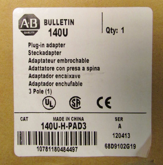 ALLEN BRADLEY 140U H PAD3 Circuit Breakr Plug in Adapter Outer Hammer 68D9102G19