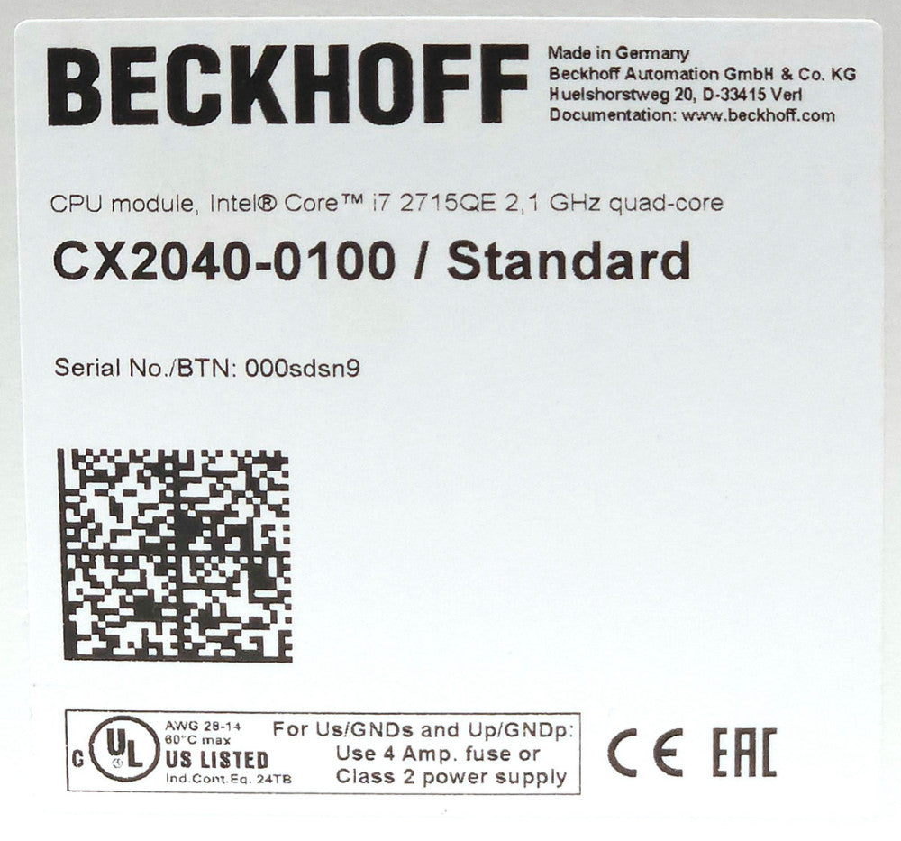 BECKHOFF CX2040 0100 STANDARD CPU Module Intel Core i7 2715QE Embedded PC Contro