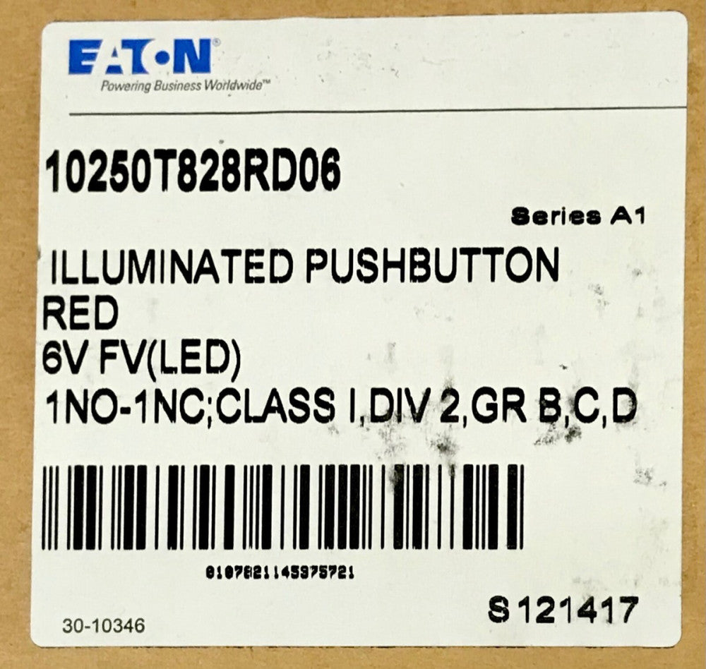 EATON 10250T828RD06 RED Illuminated Pushbutton 6 VAC VDC LED 1 NO 1 NC Push Pull