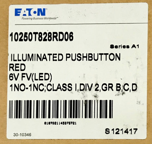 EATON 10250T828RD06 RED Illuminated Pushbutton 6 VAC VDC LED 1 NO 1 NC Push Pull