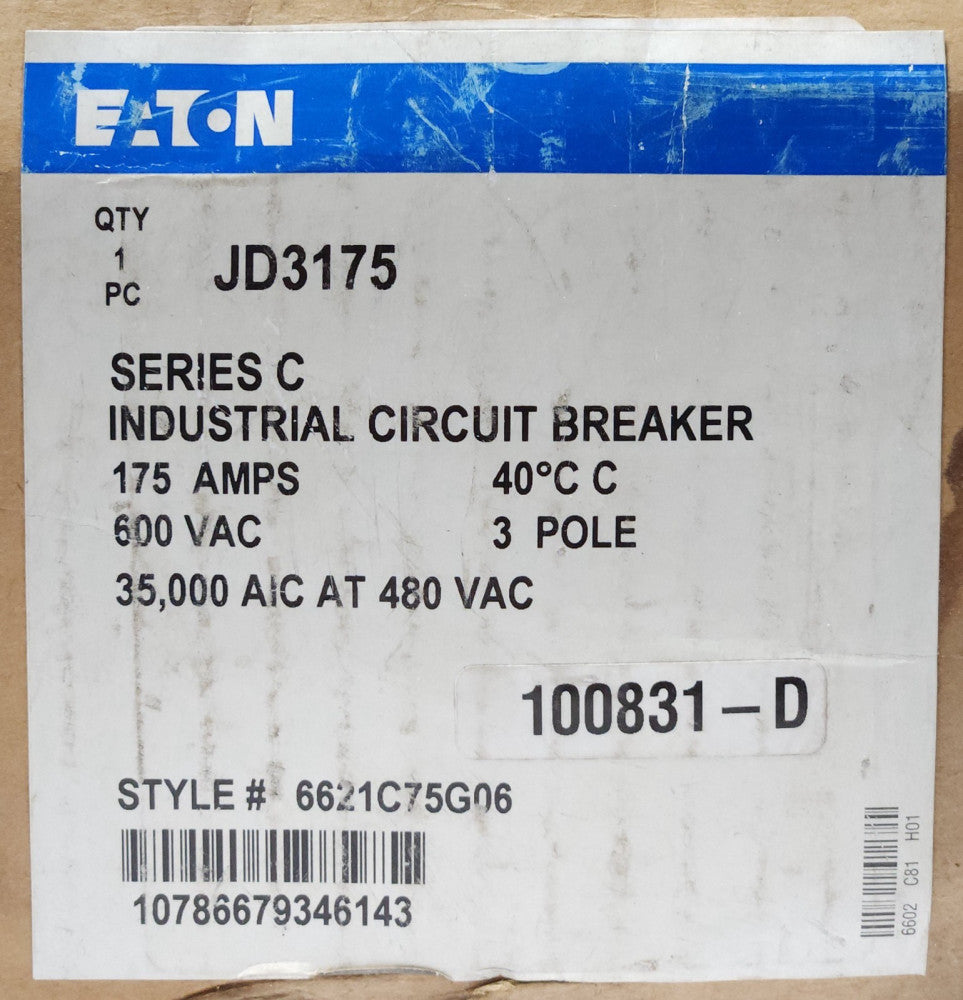 EATON CUTLER HAMMER JD3175 3 Pole Type JD JD3250F with JT3175T TRIP UNIT