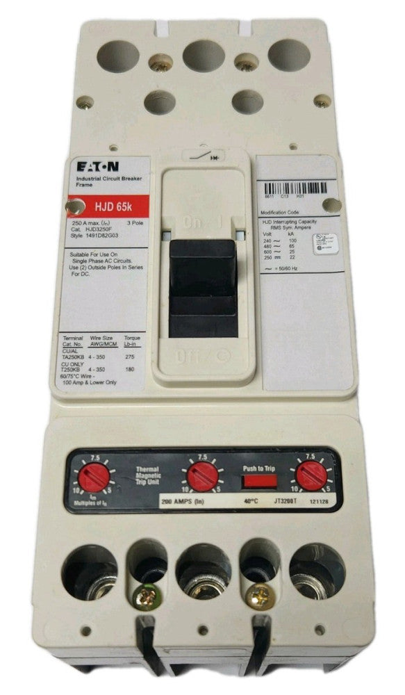 EATON CUTLER HAMMER HJD3200 3 Pole HJD3250F Breaker Frame JT3200T Trip Unit Type