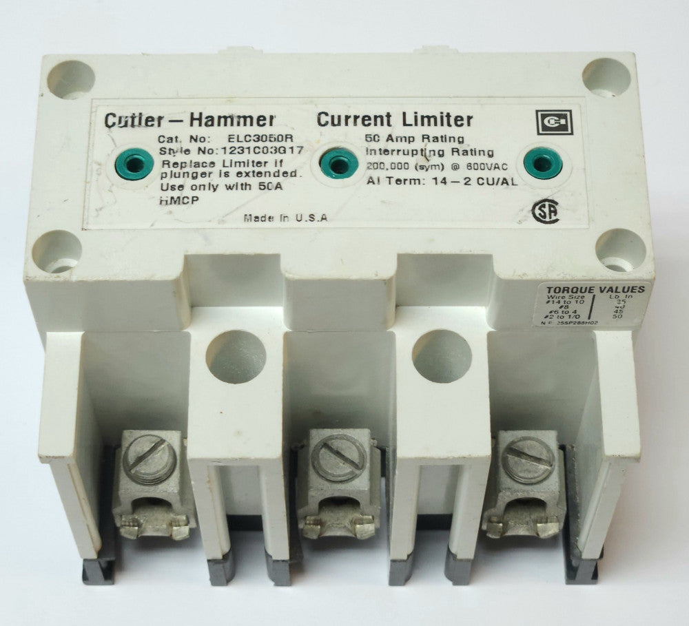 EATON CUTLER HAMMER ELC3050R 50 AMP Type HMCP Current Limiter 1231C03G17