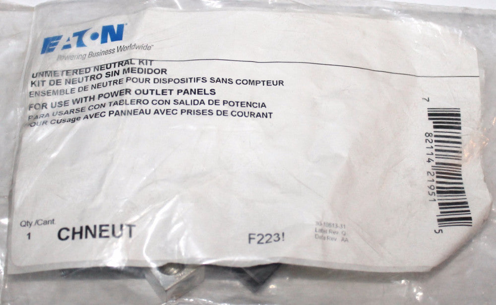EATON CUTLER HAMMER CHNEUT Unmetered Neutral Kit 682911H21 F223 2/0 Neutral Assm
