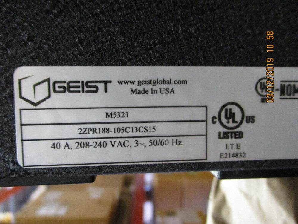 MS-P2ZPR188-105C13CS15-051549 GEIST NON-SURGE 40A 200V DELTA, BRAND NEW!
