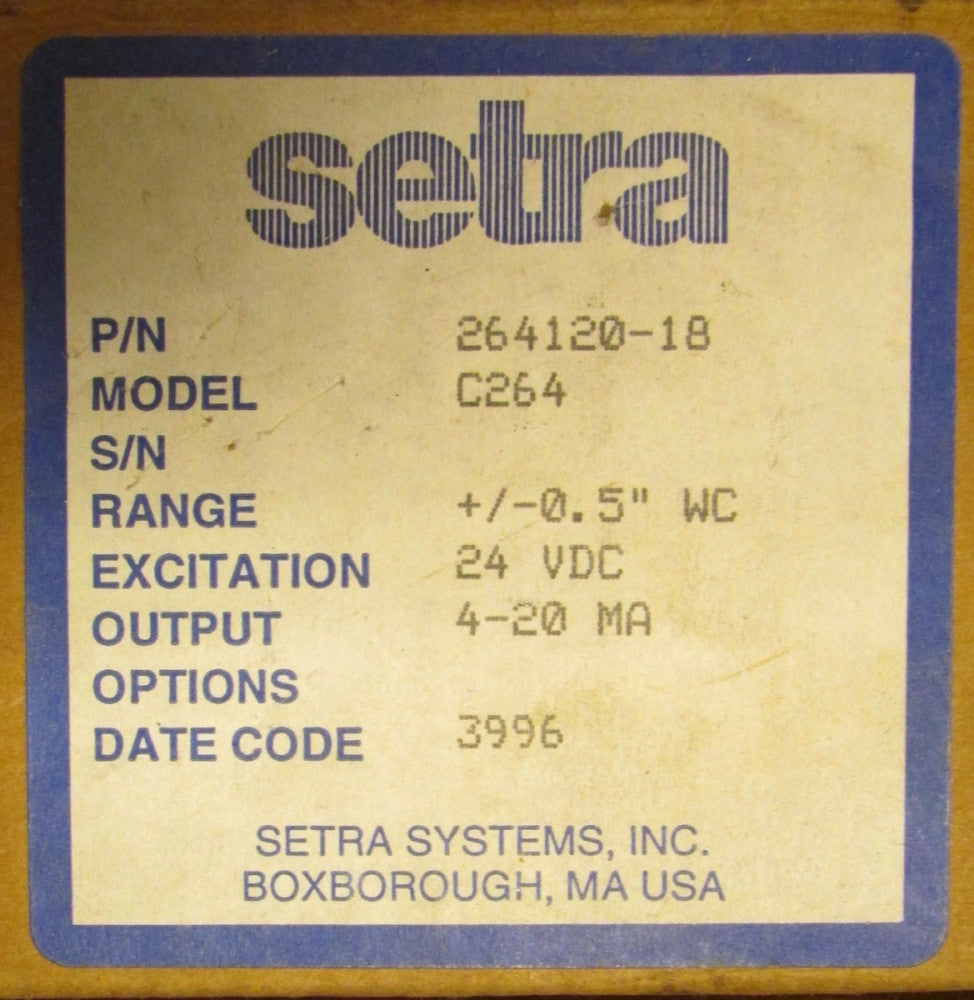 SETRA 264120 18 Model C264 24VDC 4-20MA Pressure Transmitter