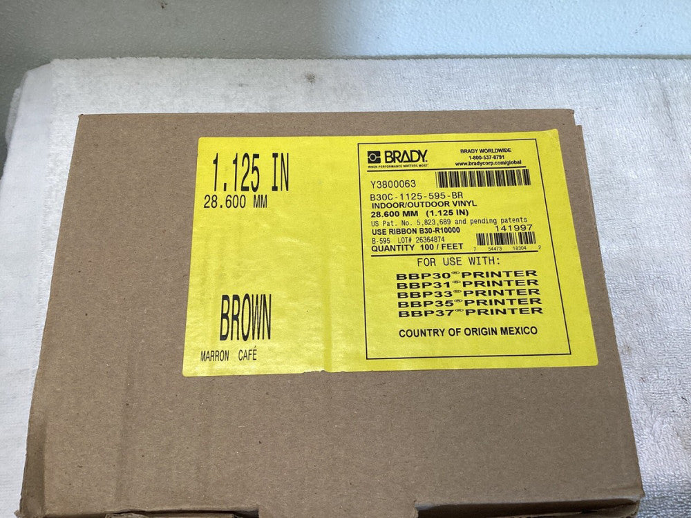 Brady B30C-1125-595-BR, Brown, 1.125", 100' Cartridge. Vinyl Tape Label.