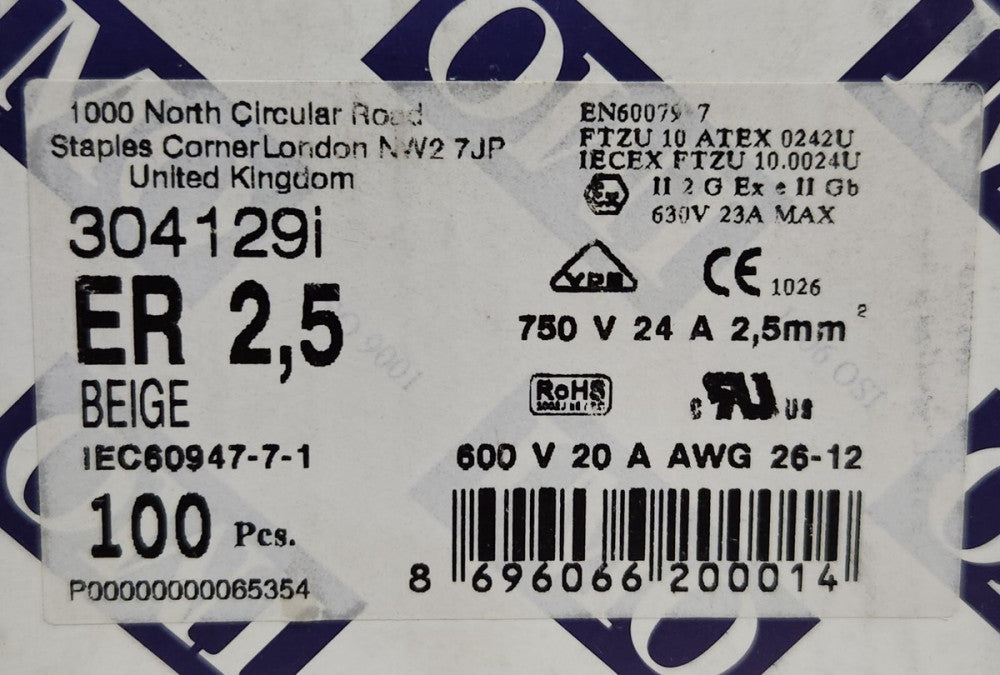BOX OF 100 IMO 304129I ER 2.5 BEIGE Terminal Block 750 VAC 24 AMP 2.5mm ER 2.5