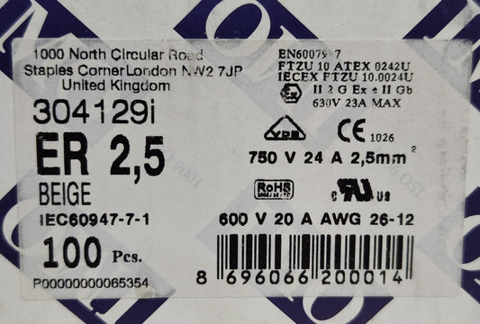 BOX OF 100 IMO 304129I ER 2.5 BEIGE Terminal Block 750 VAC 24 AMP 2.5mm ER 2.5