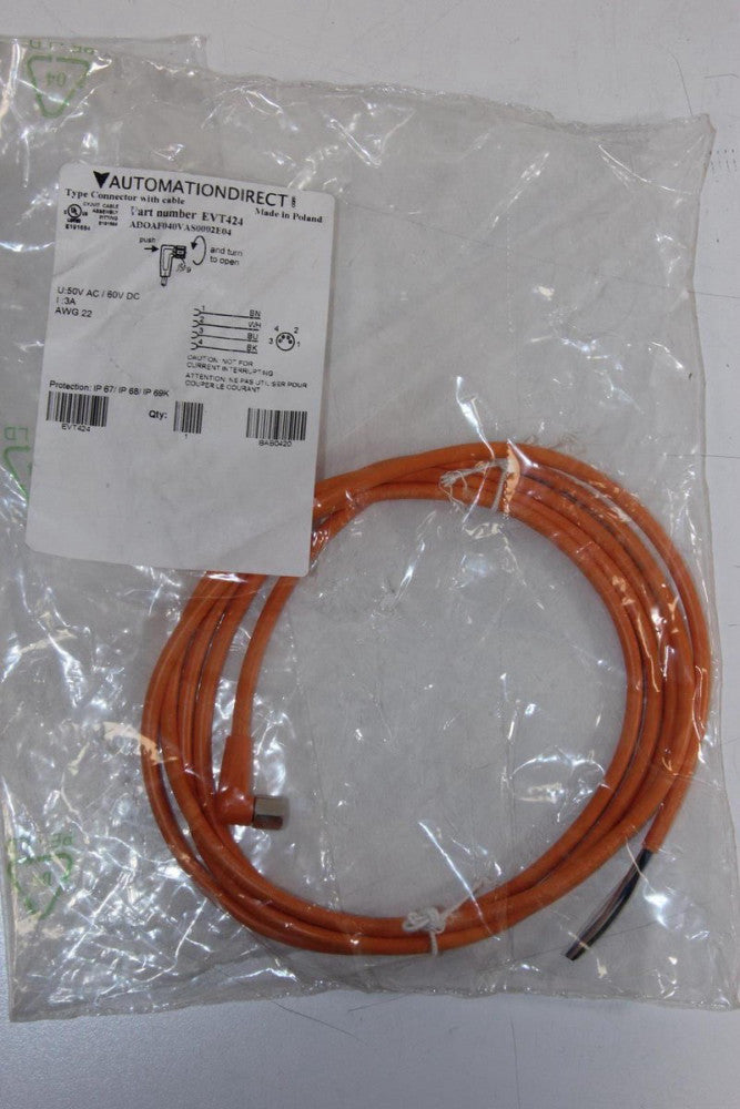 AUTOMATION DIRECT EVT424 2M 4-Pole M8 Right Angle Female to Pigtail Cable