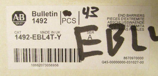 ALLEN BRADLEY (Box of 43) Terminal Block End Barriers Yellow 1492 EBL4T-Y