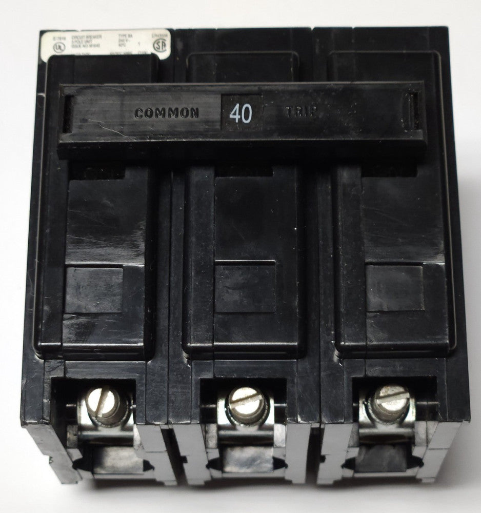 EATON CUTLER HAMMER BAB3040H 3 Pole 40 AMP Type BA BAB Circuit Breaker Bolt In