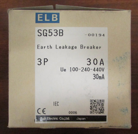 FUJI ELECTRIC SG53B 00194 3 Pole 30 Amp ELB Earth Leakage Circuit Breaker  